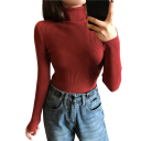 Suéter feminino com gola alta em algodão e acrílico Suéter de malha elegante de uma só cor com mangas longas Tamanho universal para outono 4