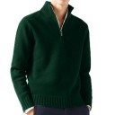 Suéter para hombre con cuello alto y cremallera de media longitud Suéter de punto de un solo color con escote en V Suéter elegante 9