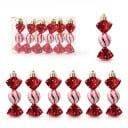 Sugar Christmas Decorations in the Shape of Sweets 6 pcs With Hanging Loop 8.5 x 3 cm Glossy Surface Red and White Colour For Christmas Tree 1