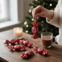 Sugar Christmas Ornaments Sweets 6 pcs With Gold Cap and Loop Height 9 cm Glossy Surface with Spiral Red-White Colour For Christmas Tree 4