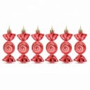 Sugar Christmas Ornaments Sweets 6 pcs With Gold Cap and Loop Height 9 cm Glossy Surface with Spiral Red-White Colour For Christmas Tree 6
