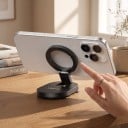 Sugekoppholder til telefon 8,5 x 6 x 1,6 cm magnetisk stativ til smartphone med 18 sugekopper og vippe-ring sort til bord 6