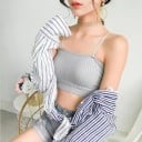 Sujetador bralette de algodón para mujer para el verano con tirantes finos y relleno Estructura de canalé Talla única para busto de 60 a 80 cm 4