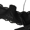 Sujetador de encaje para mujer con aros y copas bajas con borde acanalado y cinturón de encaje ancho en color negro 6