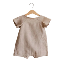 Summer Children's Linen and Cotton Short Sleeve Overall Solid Colour Bodysuit with T-Shirt and Shorts Casual Unisex Overall for Infants and Toddlers 6