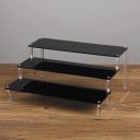 Suport acrilic 3 niveluri 40 × 27,5 × 15 × 10 cm organizator negru pentru figurine, parfumuri, bijuterii, rafturi pentru expunerea obiectelor 1