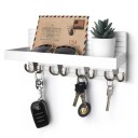 Suport de perete din lemn pentru chei cu raft și cârlige 30x12,4 cm pentru organizarea clară a cheilor, scrisorilor și obiectelor mici în hol 2