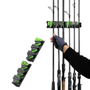 Suport de perete pentru undițe 3 sloturi 14,5 × 5 × 3,1 cm plastic cauciuc UV negru-verde suport cu lipici 3M pentru depozitarea undițelor 5