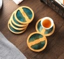 Suport din bambus pentru pahar și cană Umplutură decorativă verde-albăstruie cu motiv în straturi Grosime 0,6 cm Protecția suprafeței mesei 11