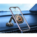Suport magnetic pentru mașină cu încărcare fără fir Stație de încărcare rapidă cu magnet puternic de 15 W cu cablu USB C Suport telefon negru 5
