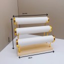 Suporte de três andares para pulseiras e relógios 28 × 24,4 × 16 cm suporte de madeira com três suportes de veludo para exibição de joias 6