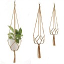 Suporte de vaso de algodão em estilo macramé Suporte de plantas com anel metálico para pendurar e pompom Cor castanho natural 2