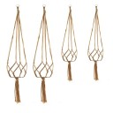 Suporte de vaso de algodão em estilo macramé Suporte de plantas com anel metálico para pendurar e pompom Cor castanho natural 4