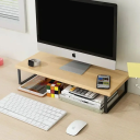 Suporte elevado para monitor 40 x 20 x 8 cm Base metálica e tábua de madeira Almofada ergonómica para computador Espaço de armazenamento 4