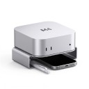 Suporte para Mac mini M4 e M4 Pro com dissipação de calor suporte antiderrapante com base elevada e orifício de ventilação prateado para mesa 5