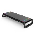 Suporte para monitor 55 x 7,5 cm com gaveta de armazenamento e suporte para telefone com iluminação RGB e portas USB prateleira preta para mesa 1
