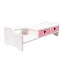 Suporte para monitor com dois gavetões e orifícios para canetas 503 x 120 x 183 mm Branco com gavetões rosa Espaço para teclado Para escritório 3
