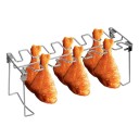 Support en acier inoxydable antiadhésif pour griller des cuisses de poulet 34,8 x 11,3 x 14,2 cm Support pour cuisses avec plat à jus Accessoire de grillade 4