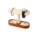 Support pour montres et bracelets avec organisateur de bijoux 20 × 8 × 15 cm support en bois avec coussin en simili cuir et compartiments 1