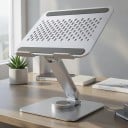 Support pour ordinateur portable et moniteur portable Base pivotante Hauteur et inclinaison réglables Alliage d'aluminium Argent Pour bureau 3