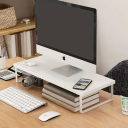 Support surélevé pour moniteur 40 x 20 x 8 cm Base en métal et plateau en bois Tapis ergonomique pour ordinateur Espace de rangement 3