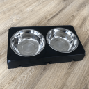 Support surélevé réglable pour bols 44 x 24 x 8 cm Deux bols en acier inoxydable 20 x 6,6 cm Distributeur pour animaux de compagnie Nourriture 3