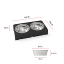 Support surélevé réglable pour bols 44 x 24 x 8 cm Deux bols en acier inoxydable 20 x 6,6 cm Distributeur pour animaux de compagnie Nourriture 4