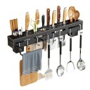 Supporto da cucina a parete per coltelli e utensili 40 cm Organizer sospeso in acciaio inossidabile con ganci e supporto per strofinacci 3