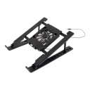 Supporto di raffreddamento portatile per laptop 27 x 21 x 9 cm pieghevole con ventilatore incorporato e altezza regolabile universale nera 1