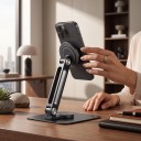 Supporto magnetico per monitor portatile Base girevole a 360° Altezza e inclinazione regolabili Lega di alluminio Nera Da scrivania per ufficio 5