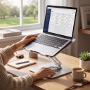 Supporto per notebook e monitor portatile Base rotante Altezza e inclinazione regolabili Lega di alluminio Argento Per scrivania in ufficio e a casa 4