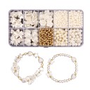 Surtido de cuentas 800 pcs Cuentas blancas y doradas Diferentes formas y tamaños Cuentas de plástico ligeras e hipoalergénicas para hacer pulseras 1