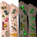 Surtido de tatuajes temporales brillantes de dinosaurios, coloridas pegatinas de tatuaje para niños con efecto de brillo en la oscuridad, paquete 2