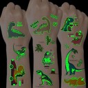 Surtido de tatuajes temporales brillantes de dinosaurios, coloridas pegatinas de tatuaje para niños con efecto de brillo en la oscuridad, paquete 3