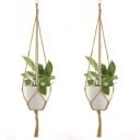 Suspension en coton pour pot de fleurs au style macramé Support noué pour plantes avec anneau en métal pour suspension et frange Couleur marron 3