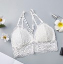 Sutiã bralette feminino com corpete de renda alongado Fitas decorativas no centro do peito Alças ajustáveis Algodão com elastano 6