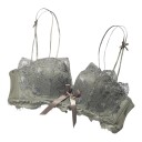Sutiã de renda feminino com bordado floral e laço de cetim ao centro com alças duplas e laços com borda ondulada 8