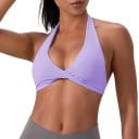 Sutiã desportivo feminino com alças cruzadas e decote em V com costas abertas para yoga, pilates e fitness 9