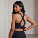 Sutiã desportivo feminino com fecho à frente e alças cruzadas nas costas com faixa ajustável para corrida, fitness e ioga 5