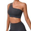 Sutiã desportivo feminino de um ombro com corte assimétrico em nylon e spandex para fitness, ioga, exercício e treino 1