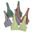 Sutiã feminino sem fecho com padrão canelado em elastano e nylon, material elástico para um uso confortável e leve suporte 13