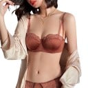 Sutien balconet pentru femei cu cupe modelate bordate cu dantelă florală, cu suprafață netedă și lucioasă și bretele ajustabile 6