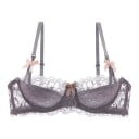 Sutien balconette din dantelă pentru femei cu cupe modelate și fundițe decorative cu model floral și bretele ajustabile 1