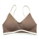 Sutien sportiv pentru femei cu decolteu în V și tiv contrastant cu bretele subțiri și tricot fin pentru yoga și fitness 13