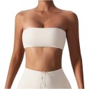 Sutien sportiv pentru femei fără bretele în stil bandeau cu margine superioară dreaptă și suprafață netedă fără închidere pentru yoga 9