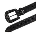 Svart PU-läderbälte för kvinnor 3,8 cm med konstgjorda ädelstenar Snyggt brett bälte med glittermodetillbehör för byxor, klänningar 4