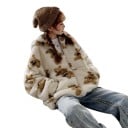 Sweat à capuche en peluche pour femmes avec motif d'ours en peluche Coupe oversize Surface bouclée Longueur sur les hanches Coton 3