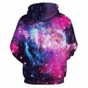 Sweat à capuche pour femmes avec impression 3D de galaxie Motif spatial rose et violet avec des étoiles Manches longues Polyester extensible 2