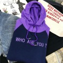 Sweat à capuche pour femmes avec inscription anglaise sur la poitrine Bleu foncé avec manches raglan violettes Poche kangourou Manches côtelées 3