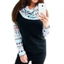 Sweat à capuche pour femmes avec motif géométrique sur les manches Capuche à motif avec cordon Manches longues Coupe plus ample Polyester 2